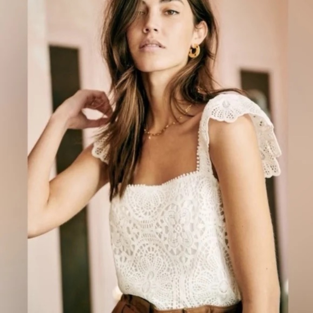 Sezane Edith Blouse 34 Ecru XS eyelet cami tank - Picture 2 of 10